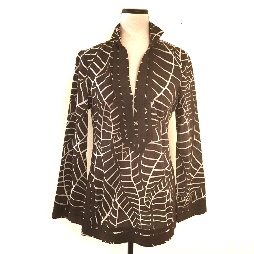Tory Burch Long Sleeve Blouse 4 Brown 100%…
